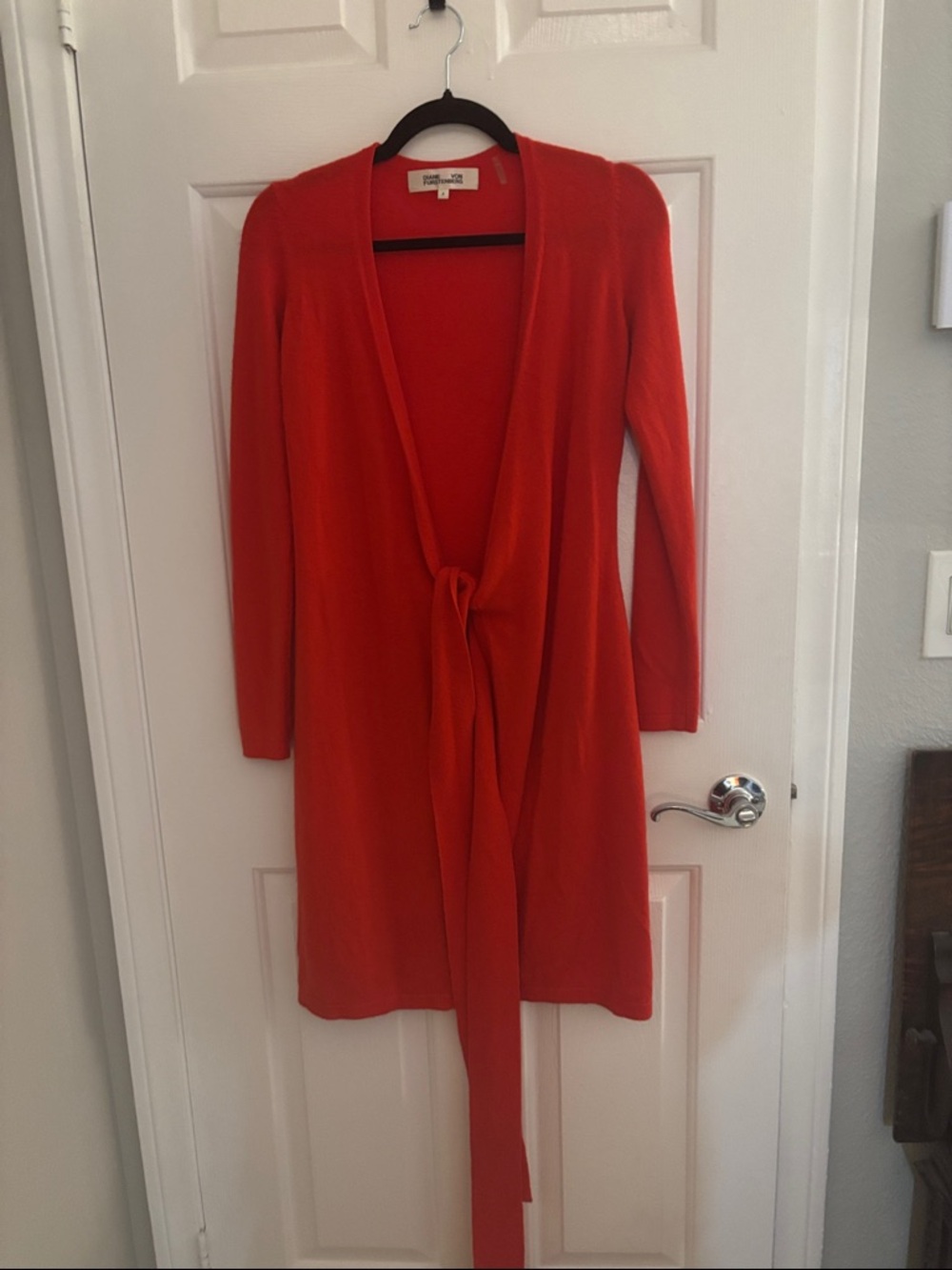 Diane Von Furstenberg Bright Red Tie-Front Longline Cardigan